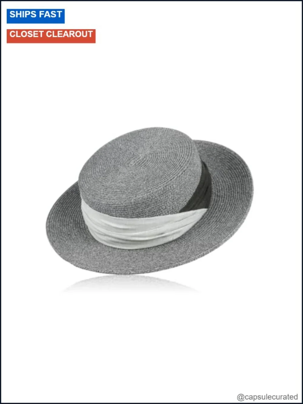 Japanese Style Flat Top Straw Sun Hat with Twisted Ribbon Wide Brim UV